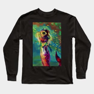 Mermay Mermaid stuck in a deepsea diver helmet undersea underwater fantasy art Long Sleeve T-Shirt